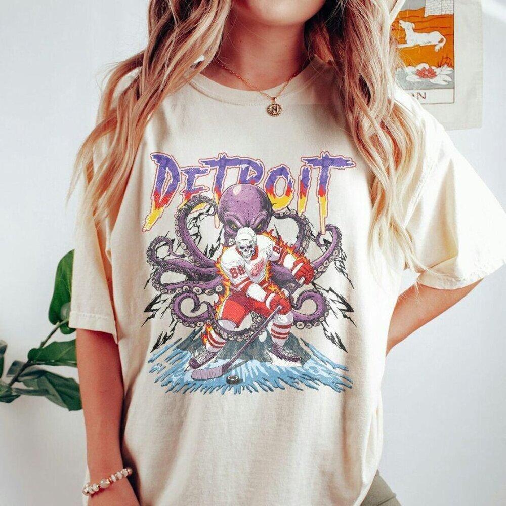 Detroit Red Wings Ice Hockey Shirt, Retro Skeleton Octopus Gift Shirt